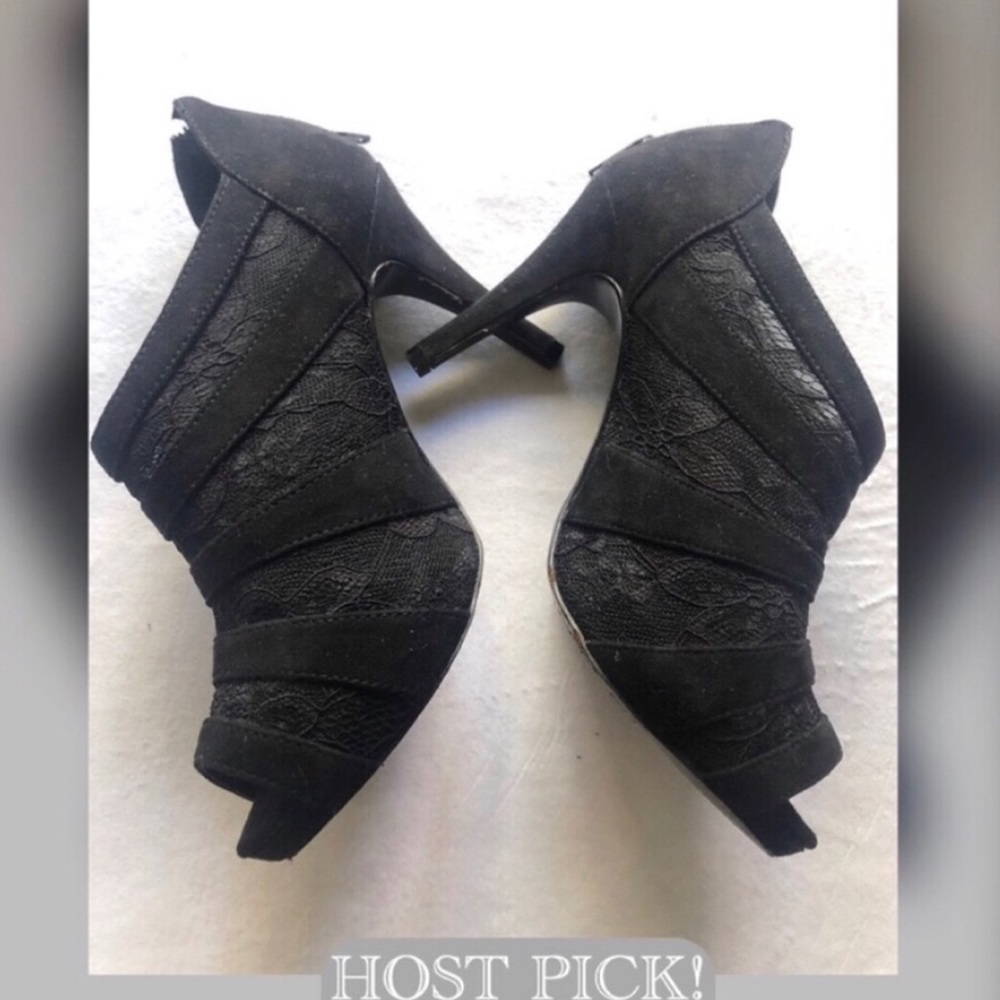 Sheer Black Ankle Booties Stilettos Lace Detail Size 7